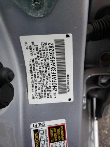 Photo 10 from auction – 2010 HONDA CIVIC VP with VIN 2HGFA1F3XAH549282