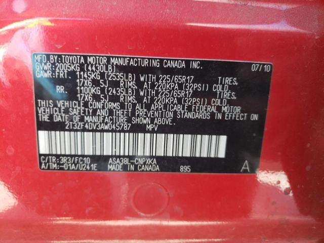 Photo 10 from auction – 2010 TOYOTA RAV4 with VIN 2T3ZF4DV3AW045787