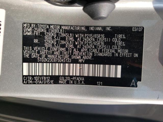 Photo 10 from auction – 2007 TOYOTA SIENNA CE with VIN 5TDZK23C87S045133