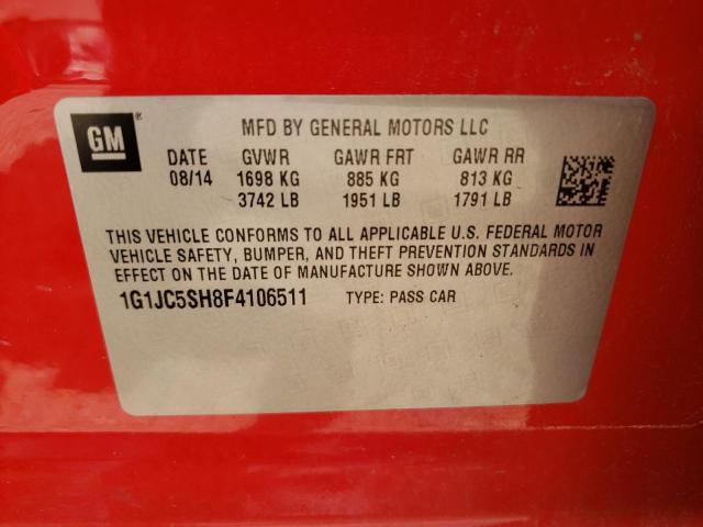 Photo 10 from auction – 2015 CHEVROLET SONIC LT with VIN 1G1JC5SH8F4106511