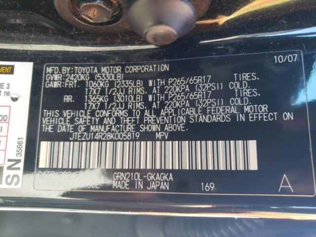 Photo 10 from auction – 2008 TOYOTA 4RUNNER SR with VIN JTEZU14R28K005819
