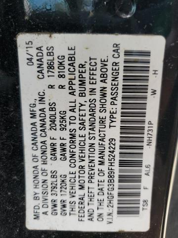 Photo 10 from auction – 2015 HONDA CIVIC EX with VIN 2HGFG3B89FH524229