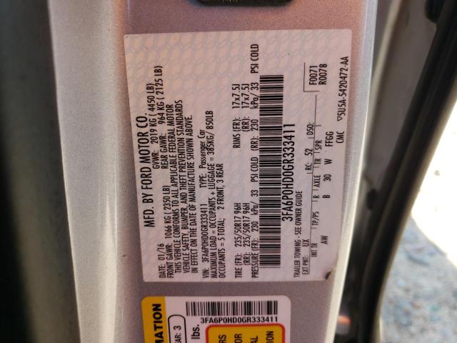 Photo 10 from auction – 2016 FORD FUSION SE with VIN 3FA6P0HD0GR333411