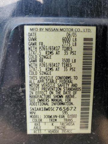 Photo 10 from auction – 2005 NISSAN PATHFINDER with VIN 5N1AR18W05C765672
