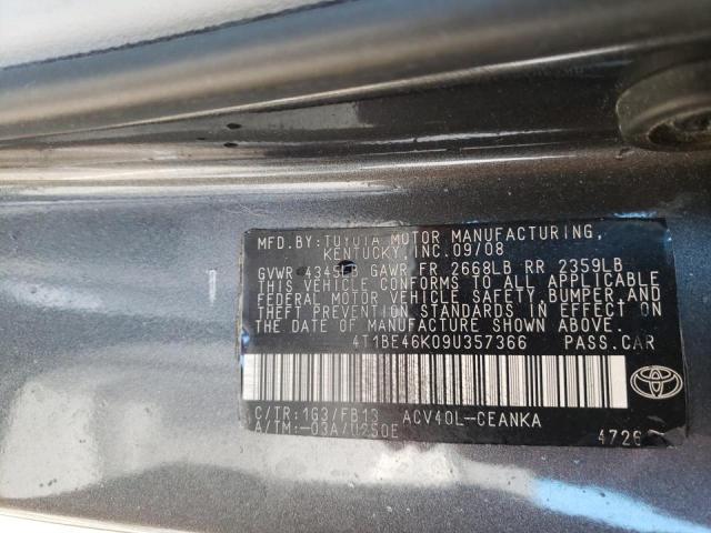 Photo 10 from auction – 2009 TOYOTA CAMRY BASE with VIN 4T1BE46K09U357366