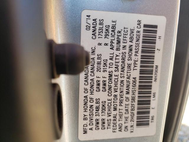 Photo 10 from auction – 2014 HONDA CIVIC LX with VIN 2HGFB2F58EH516064