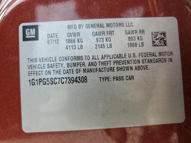 Photo 10 from auction – 2012 CHEVROLET CRUZE LT with VIN 1G1PG5SC7C7394308