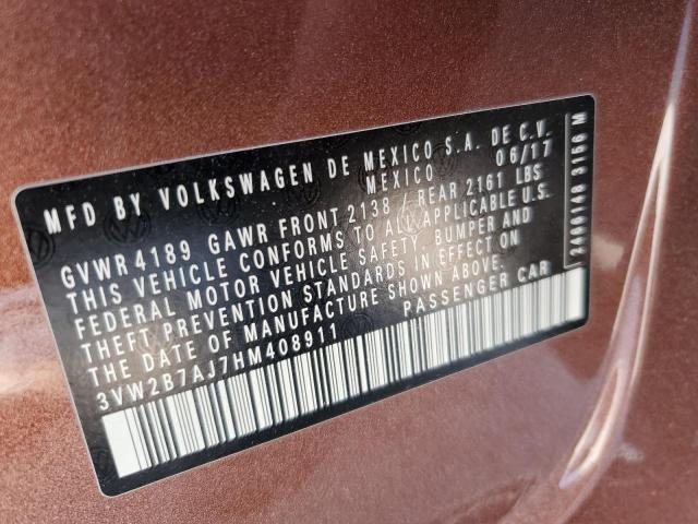 Photo 10 from auction – 2017 VOLKSWAGEN JETTA S with VIN 3VW2B7AJ7HM408911