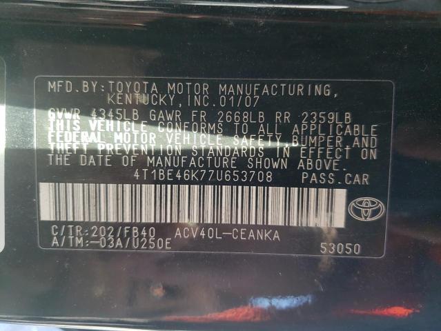 Photo 10 from auction – 2007 TOYOTA CAMRY CE with VIN 4T1BE46K77U653708