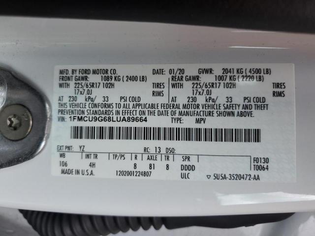 Photo 10 from auction – 2020 FORD ESCAPE SE with VIN 1FMCU9G68LUA89664