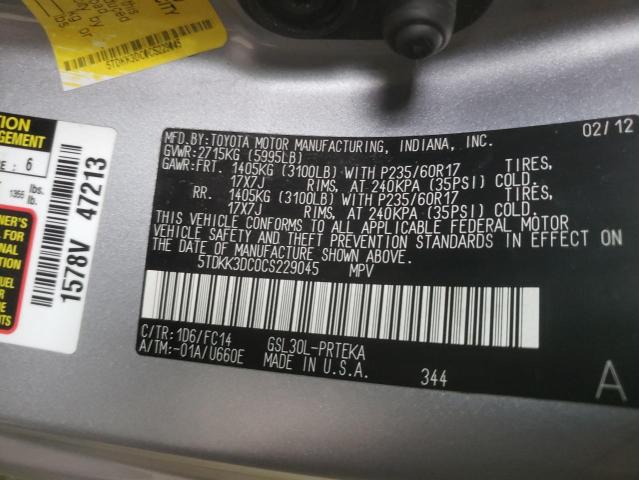 Photo 10 from auction – 2012 TOYOTA SIENNA LE with VIN 5TDKK3DC0CS229045