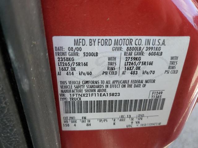 Photo 10 from auction – 2001 FORD F250 SUPER with VIN 1FTNX21F11EA15823