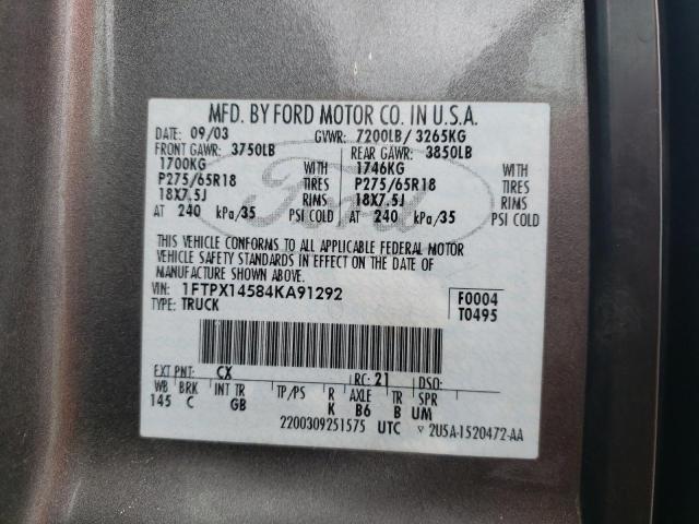 Photo 10 from auction – 2004 FORD F150 with VIN 1FTPX14584KA91292