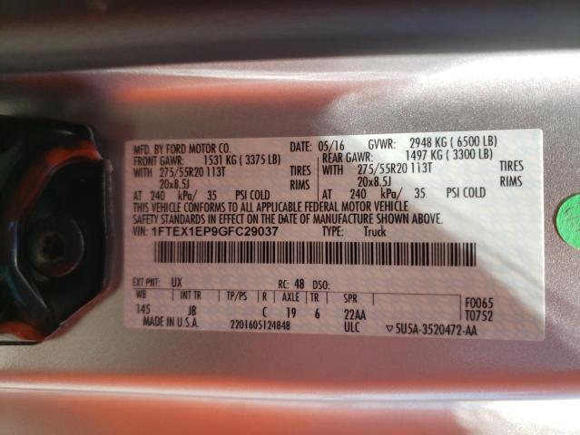 Photo 10 from auction – 2016 FORD F150 SUPER with VIN 1FTEX1EP9GFC29037