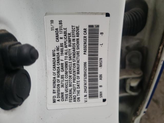 Photo 10 from auction – 2011 HONDA CIVIC LX with VIN 2HGFA1F52BH525996