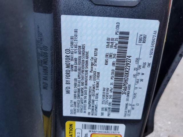Photo 10 from auction – 2019 FORD FUSION SE with VIN 3FA6P0HDXKR229274