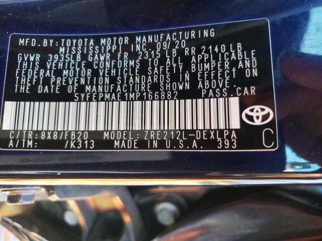 Photo 10 from auction – 2021 TOYOTA COROLLA LE with VIN 5YFEPMAE1MP166882
