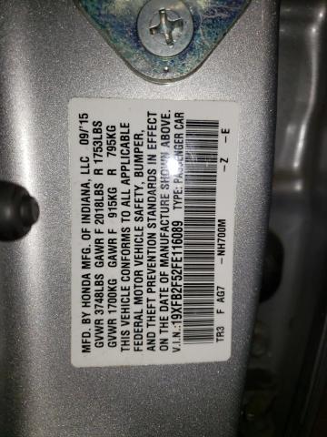 Photo 10 from auction – 2015 HONDA CIVIC LX with VIN 19XFB2F52FE116089