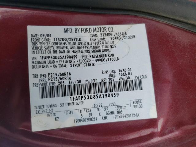 Photo 10 from auction – 2005 FORD TAURUS SE with VIN 1FAFP53U85A190459