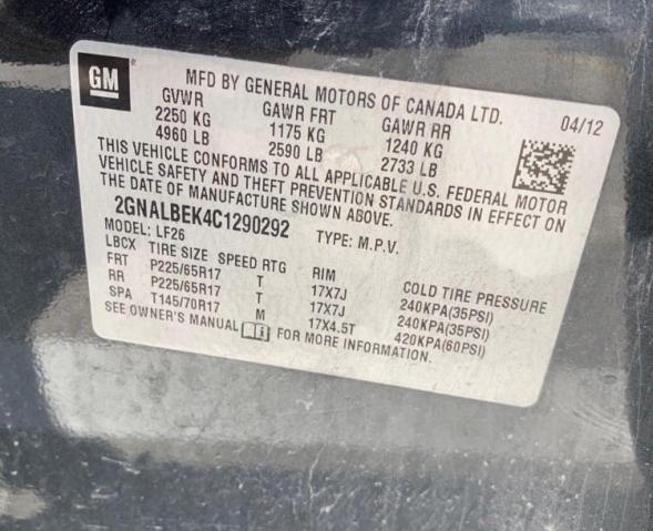 Photo 10 from auction – 2012 CHEVROLET EQUINOX LS with VIN 2GNALBEK4C1290292