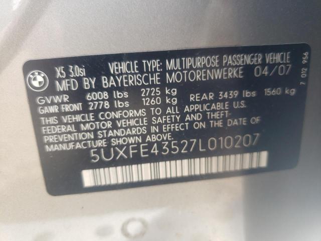 Photo 10 from auction – 2007 BMW X5 3.0I with VIN 5UXFE43527L010207