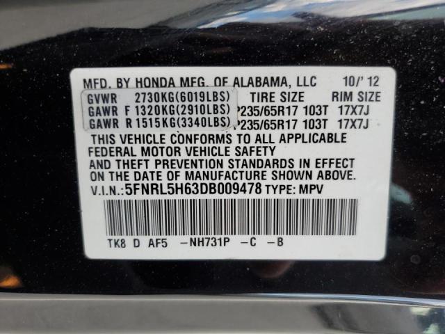 Photo 10 from auction – 2013 HONDA ODYSSEY EX with VIN 5FNRL5H63DB009478