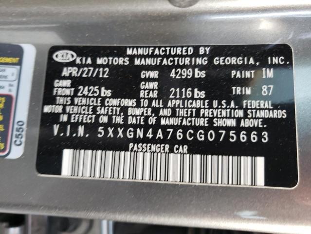 Photo 10 from auction – 2012 KIA OPTIMA EX with VIN 5XXGN4A76CG075663