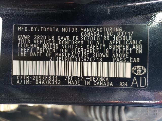 Photo 10 from auction – 2017 TOYOTA COROLLA L with VIN 2T1BURHE3HC870716