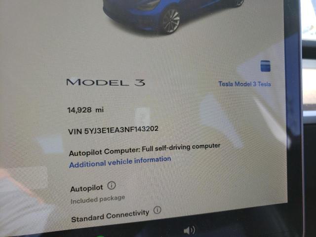 Photo 8 from auction – 2022 TESLA MODEL 3 with VIN 5YJ3E1EA3NF143202