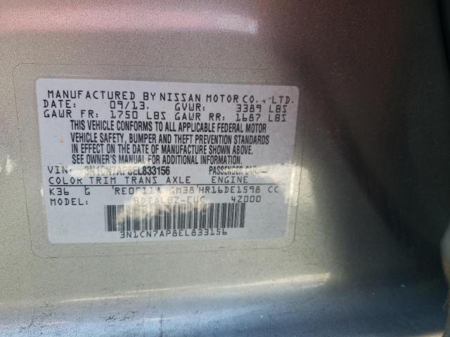 Photo 10 from auction – 2014 NISSAN VERSA S with VIN 3N1CN7AP8EL833156