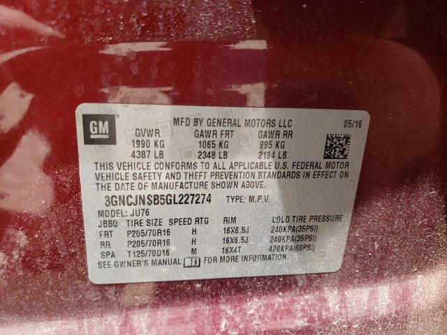 Photo 10 from auction – 2016 CHEVROLET TRAX LS with VIN 3GNCJNSB5GL227274