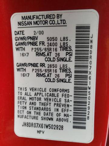 Photo 10 from auction – 2001 NISSAN PATHFINDER with VIN JN8DR07X61W502928