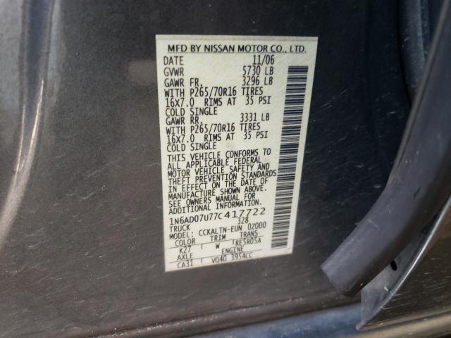 Photo 10 from auction – 2007 NISSAN FRONTIER C with VIN 1N6AD07U77C417722