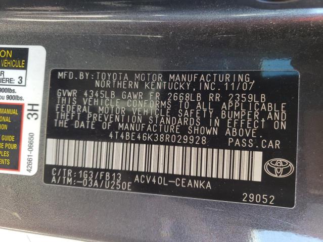 Photo 10 from auction – 2008 TOYOTA CAMRY CE with VIN 4T4BE46K38R029928
