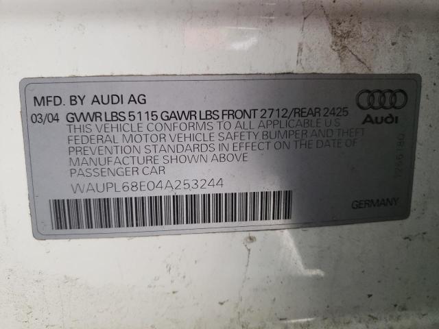 Photo 10 from auction – 2004 AUDI S4 with VIN WAUPL68E04A253244