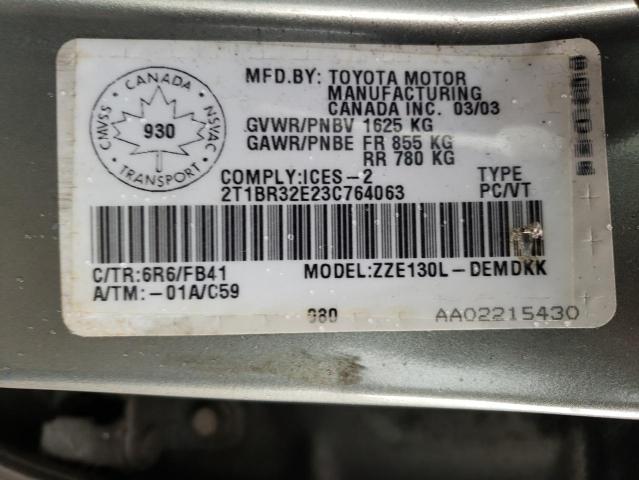 Photo 10 from auction – 2003 TOYOTA COROLLA CE with VIN 2T1BR32E23C764063