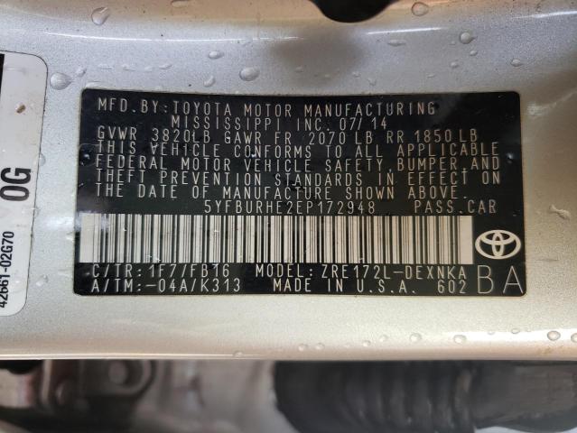 Photo 10 from auction – 2014 TOYOTA COROLLA L with VIN 5YFBURHE2EP172948