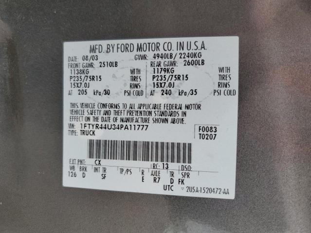 Photo 10 from auction – 2004 FORD RANGER with VIN 1FTYR44U34PA11777