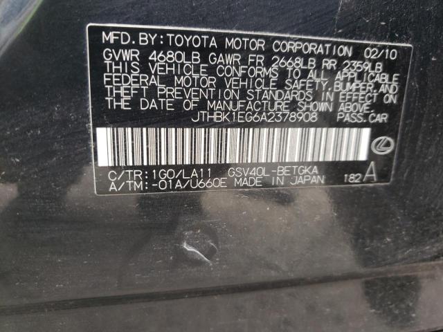 Photo 10 from auction – 2010 LEXUS ES 350 with VIN JTHBK1EG6A2378908