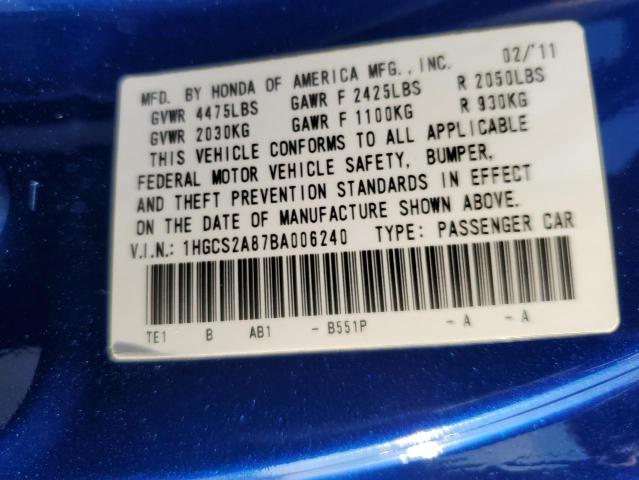 Photo 10 from auction – 2011 HONDA ACCORD EXL with VIN 1HGCS2A87BA006240