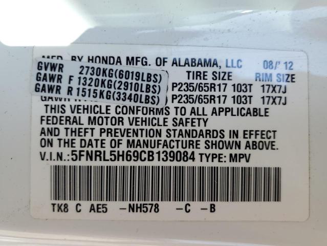 Photo 10 from auction – 2012 HONDA ODYSSEY EX with VIN 5FNRL5H69CB139084