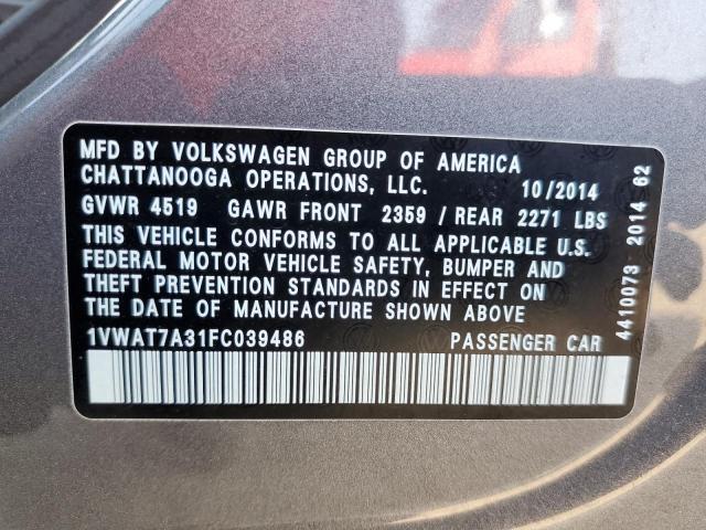 Photo 10 from auction – 2015 VOLKSWAGEN PASSAT S with VIN 1VWAT7A31FC039486