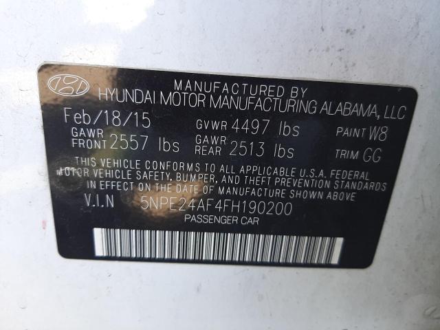 Photo 10 from auction – 2015 HYUNDAI SONATA SE with VIN 5NPE24AF4FH190200