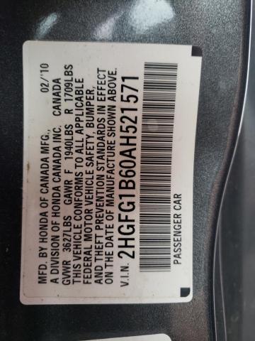 Photo 10 from auction – 2010 HONDA CIVIC LX with VIN 2HGFG1B60AH521571