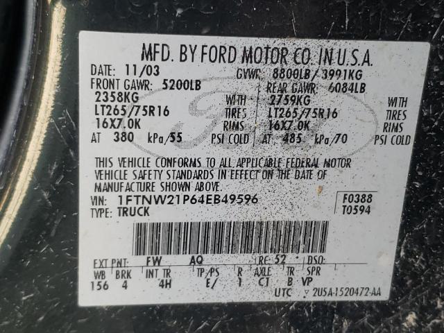 Photo 10 from auction – 2004 FORD F250 SUPER with VIN 1FTNW21P64EB49596