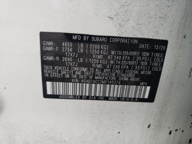 Photo 10 from auction – 2021 SUBARU OUTBACK PR with VIN 4S4BTACC2M3145374