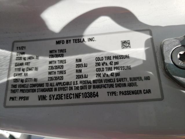 Photo 10 from auction – 2022 TESLA MODEL 3 with VIN 5YJ3E1EC1NF103864