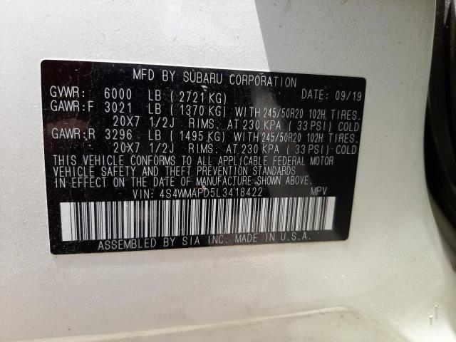Photo 10 from auction – 2020 SUBARU ASCENT LIM with VIN 4S4WMAPD5L3418422