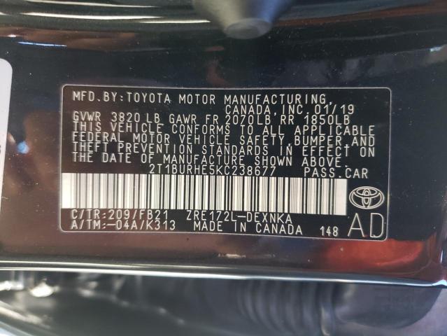 Photo 10 from auction – 2019 TOYOTA COROLLA L with VIN 2T1BURHE5KC238677