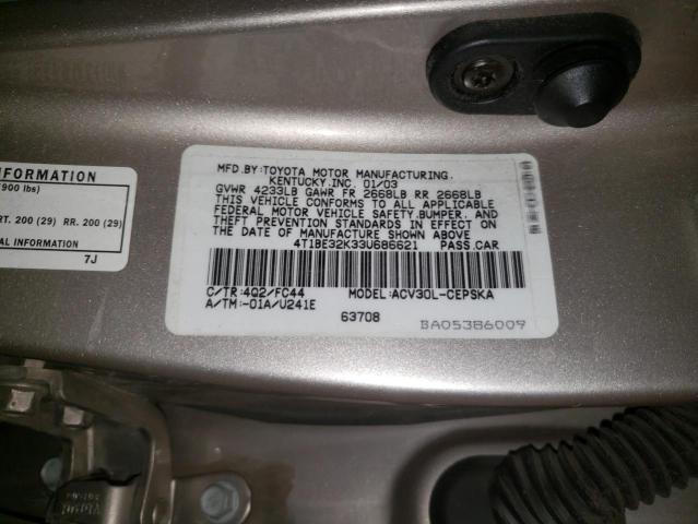 Photo 10 from auction – 2003 TOYOTA CAMRY LE with VIN 4T1BE32K33U686621